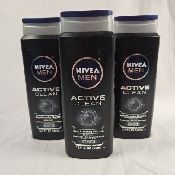 Lot of 3 Nivea Men Active Clean Body‎ Wash Deep Cleansing Charcoal 16.9 Fl Oz - Picture 1 of 4